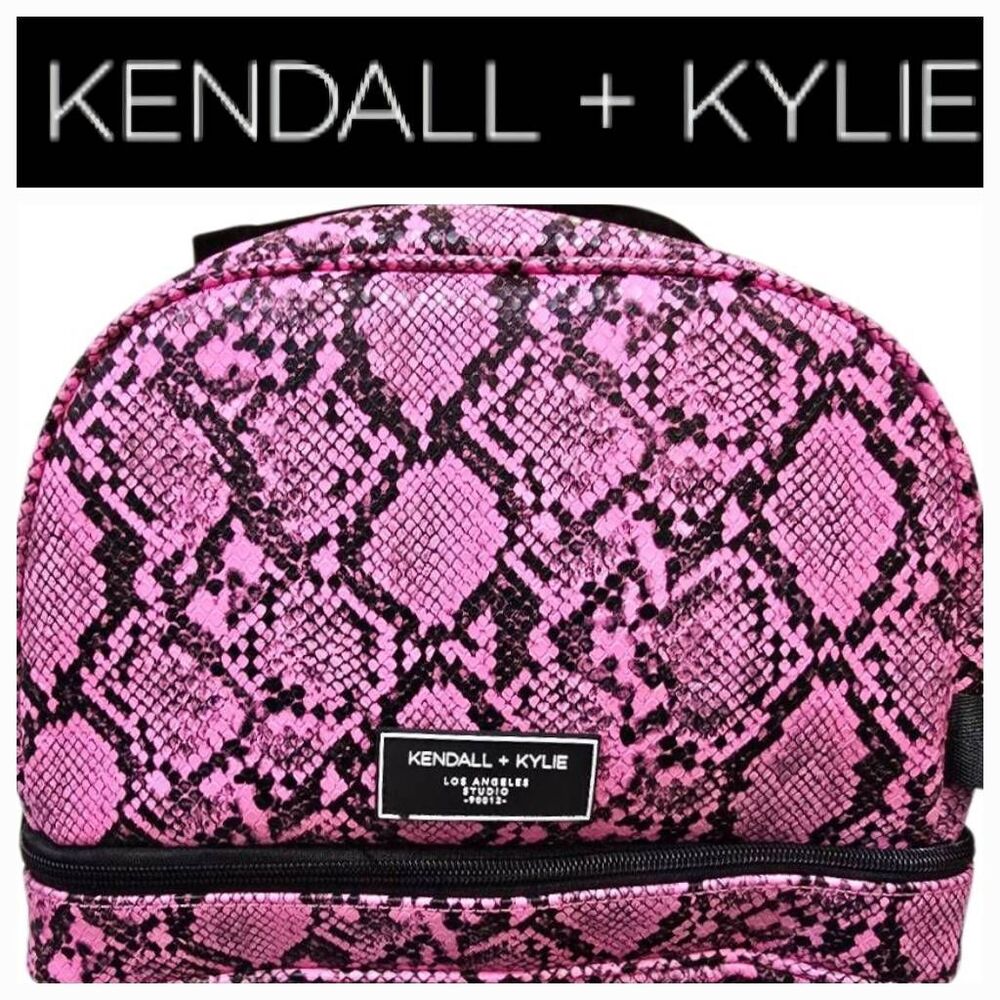 Kendall & Kylie Neon Pink Snakeskin‎ Print Zip Around Travel Cosmetic Case